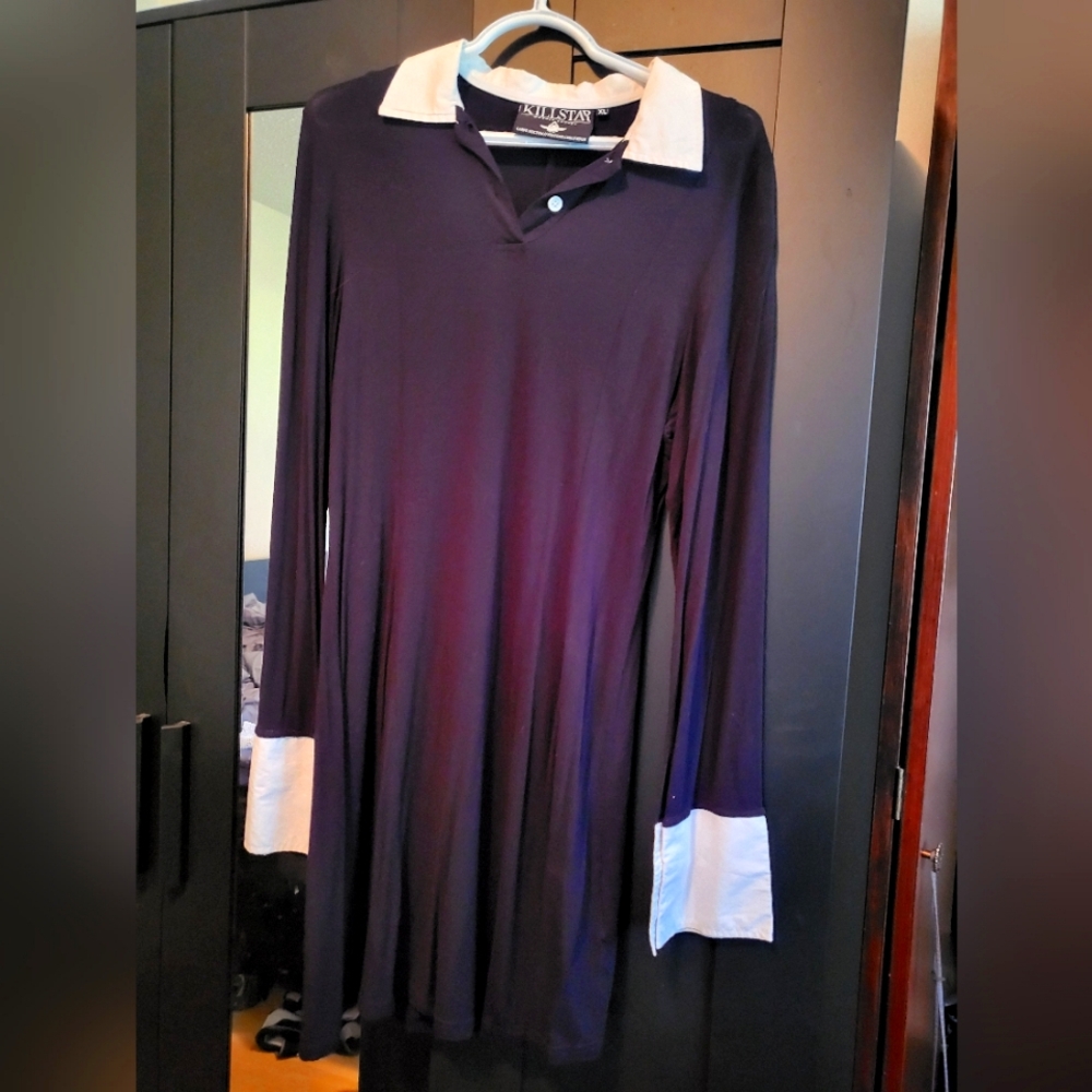 Killstar Black Dress with White Collar and Cuffs